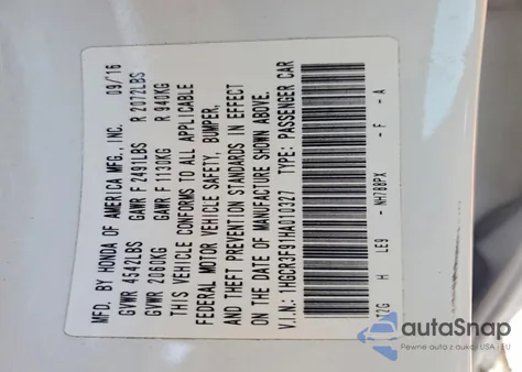 2017 Honda Accord Touring from USA, damaged, VIN 1HGCR3F91HA010327